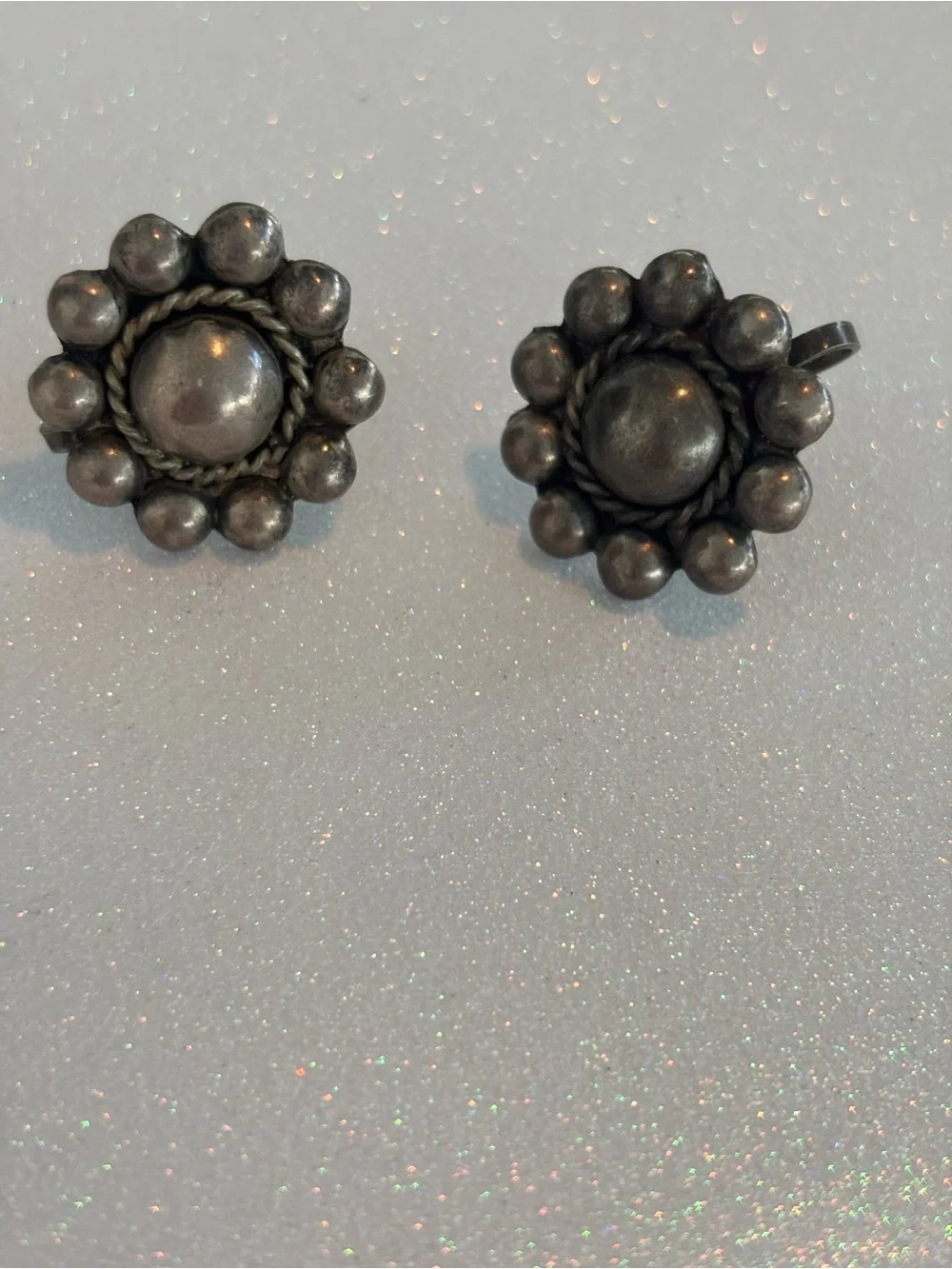 Vintage Sterling Silver Screw Back Fleurette Earrings